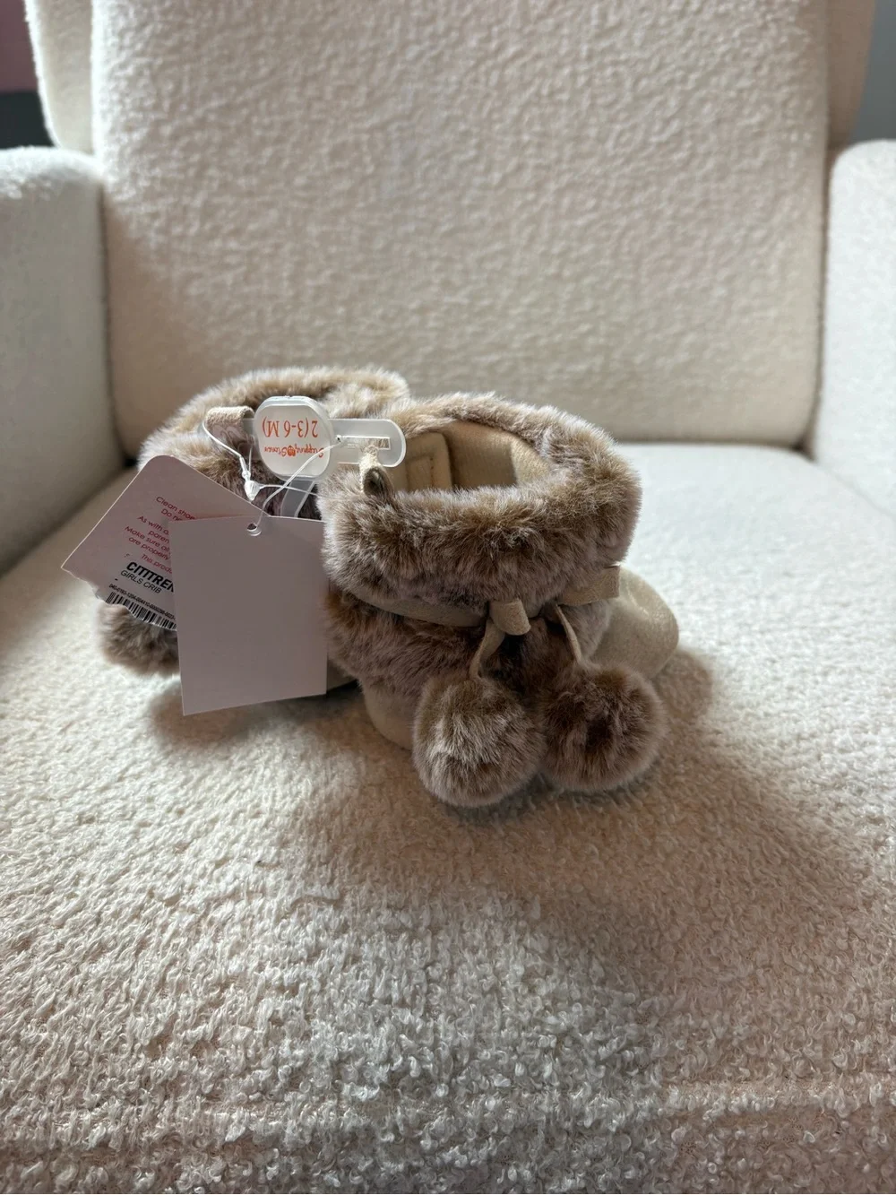 Cozy Faux Fur Kids Booties - Cream Pom Trim